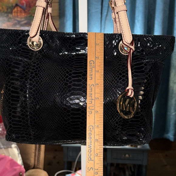 MICHAEL Michael Kors Black Snake Print Tote with Beige Straps - Picture 6 of 14